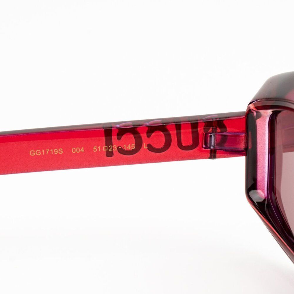 NEW Gucci GG1719S 004 Transparent Red Violet Women Square Sunglasses GG 1719S - Picture 8 of 12
